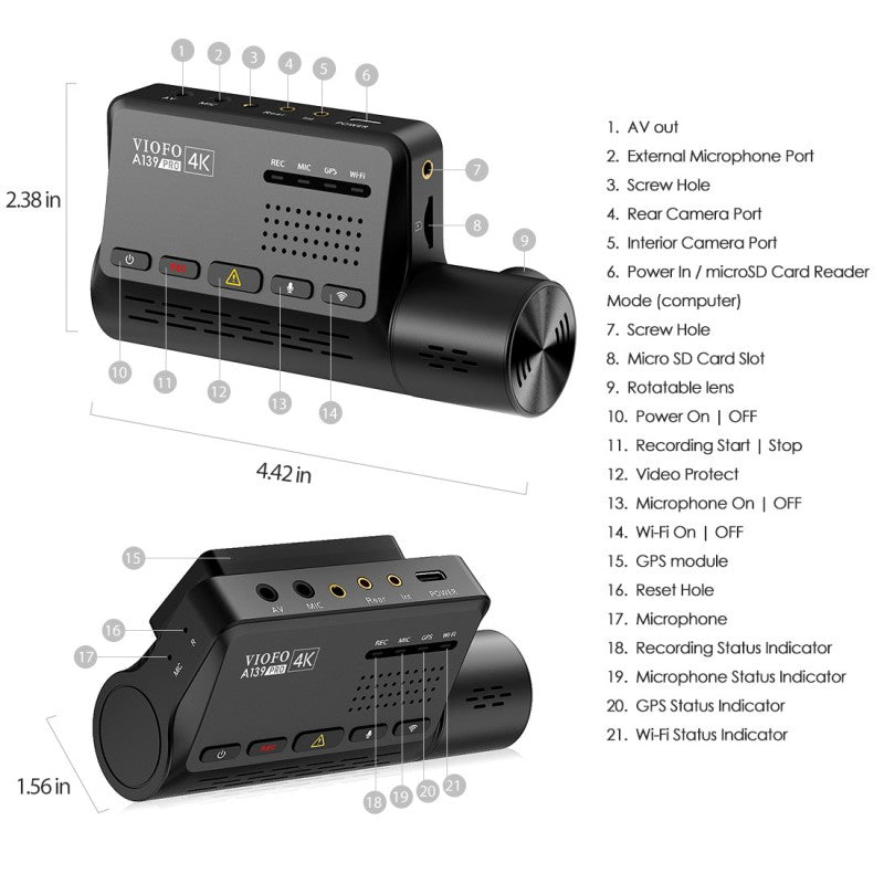 VIOFO A139 Pro 3CH 4K+1080P+1080P HDR Dash Cam with Sony STARVIS 2 IMX678 Sensor