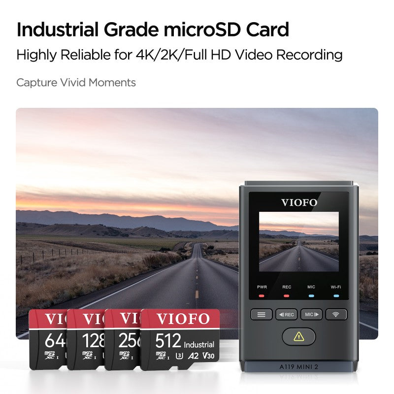 VIOFO 128GB Industrial Grade microSD Card, U3 A2 V30 High Speed Memory Card with Adapter, Support Ultra HD 4K Video Recording