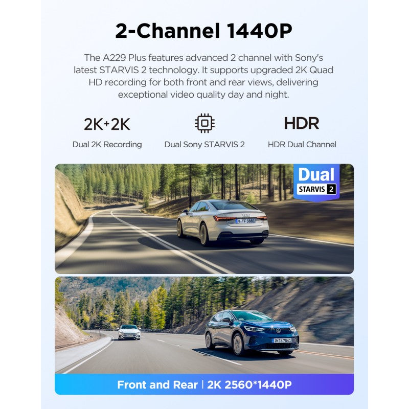 VIOFO A229 Plus 2CH 2K+2K HDR Dash Cam with Sony STARVIS 2 Sensor