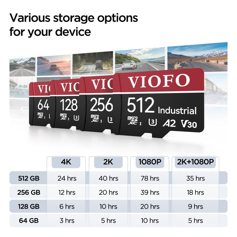 VIOFO 256GB Industrial Grade microSD Card, U3 A2 V30 High Speed Memory Card with Adapter, Support Ultra HD 4K Video Recording